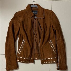 Neiman Marcus Tan Suede Studded Jacket